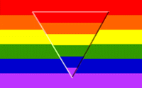 Gay Rights rainbow flag with superimposed rainbow triangle on it