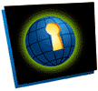[Web Access Symbol] A globe, marked
with a grid, tilts at an angle. A keyhole is cut into its surface.