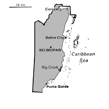 [Country map of Belize]