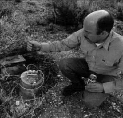 Glenn Campbell with a road sensor on public land near Area 51 (Der Spiegel photo)