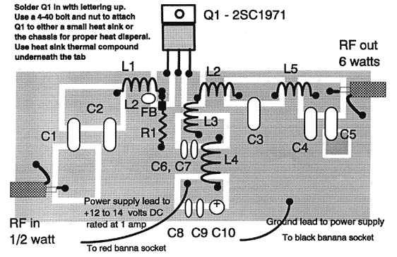 6 Watt RF Amplifier layout diagram