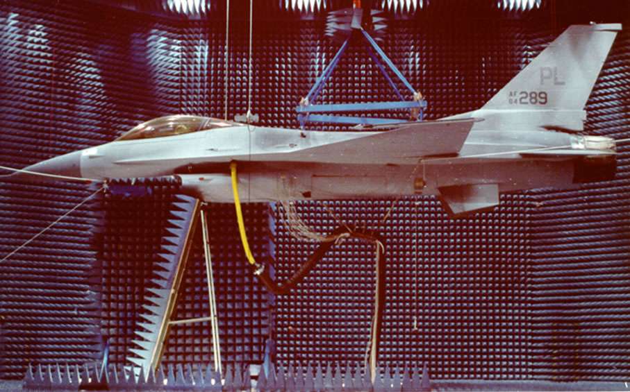 High-Energy Microwave Laboratory & F-16 in Anechoic Chamber