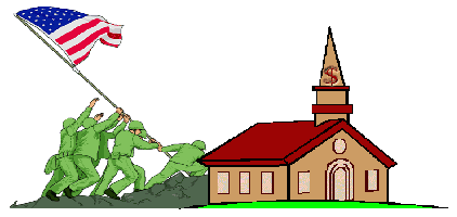 Marines raising a 
flag over a church