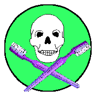 Skull with tooth brushes for cross bones