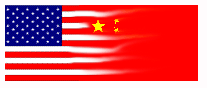US flag blending into a China flag