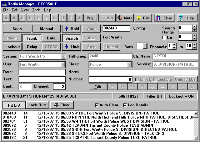 Radio Manager BC895XLT Virtual Key Pad Window