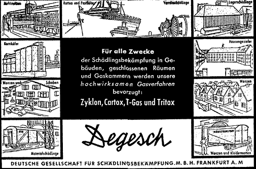 Could Nazi planners of gas exterminations have possibly been unaware of this ad and what it reveals?  Not likely.  Zyklon-B was a dangerous substance for its handlers as well and required rigorous training, including reading and testing, for all